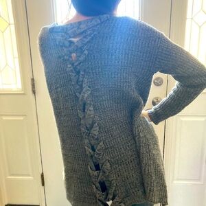 🆕🎉🎉🎉🎉- Womens size L acrylic sweater cardigan. Grey. Model is size S